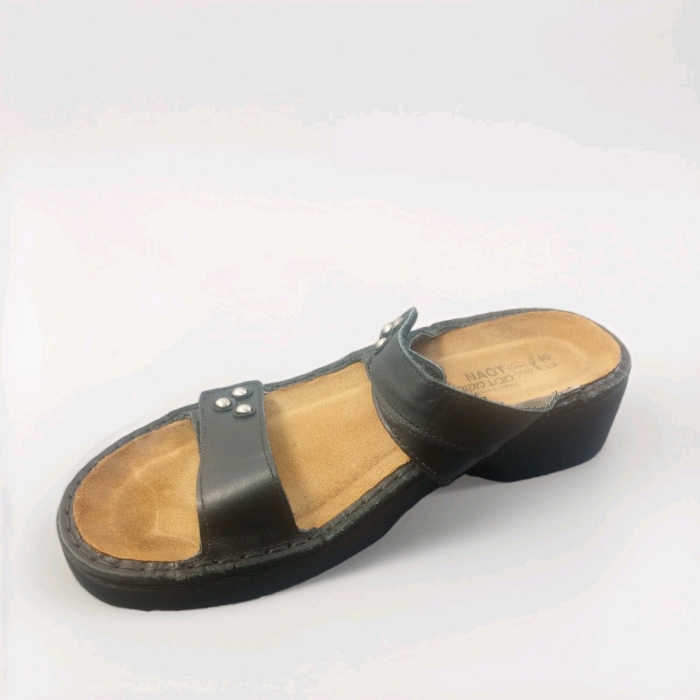 Naot Womens Ashley Black Madras Leather Strap Comfort platform lsreal Sandals 40